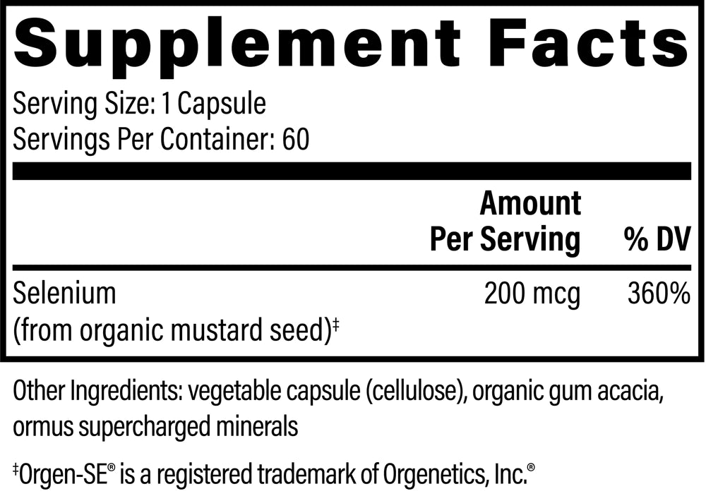 Selenium - Organic Supplement with Antioxidants for Thyroid Support & Immune Health (200 mcg)