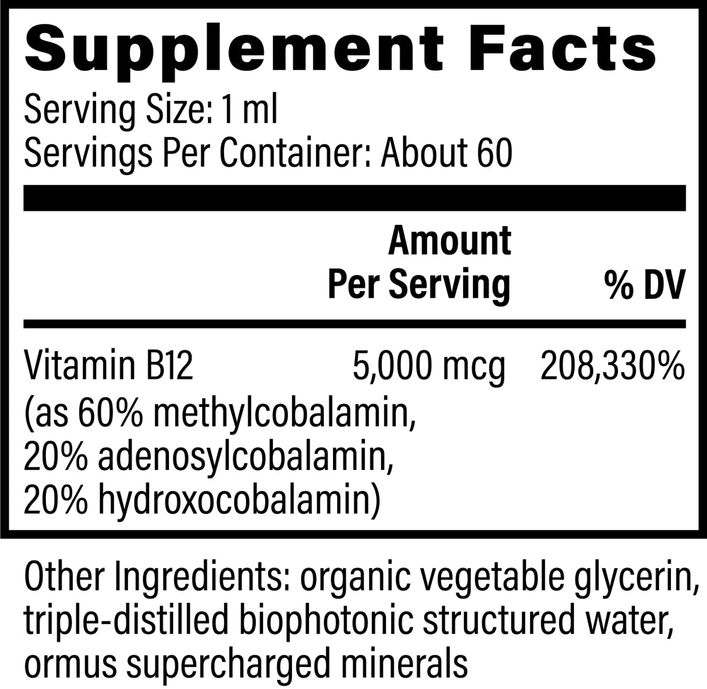 Organic Vitamin B12 Liquid - For Energy, Mood & Heart Health (5,000 mcg)